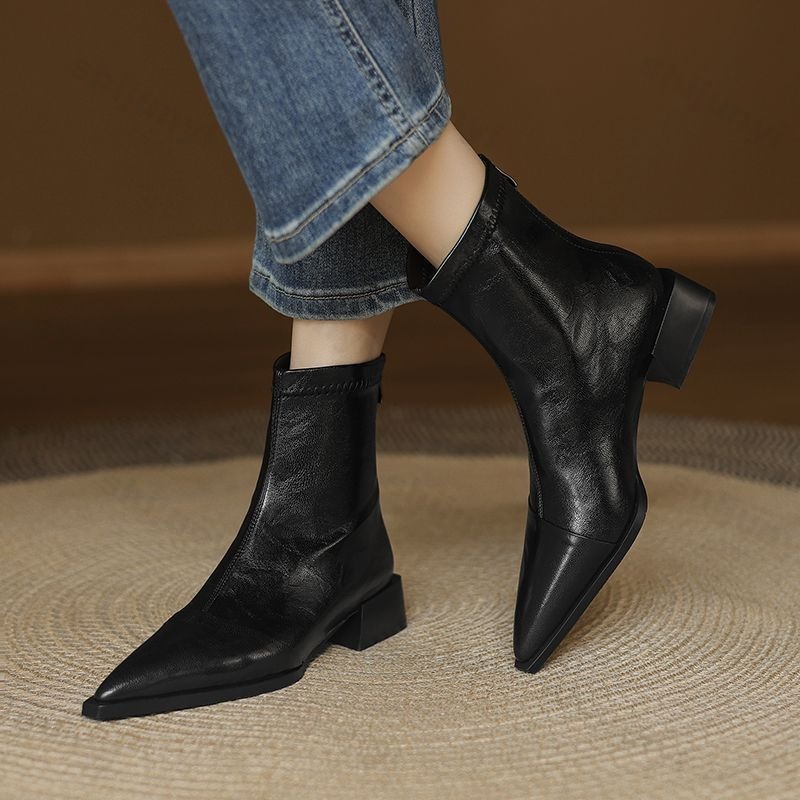 Women'S Fashion Korea - Mulheres apontou botas curtas 2025 outono