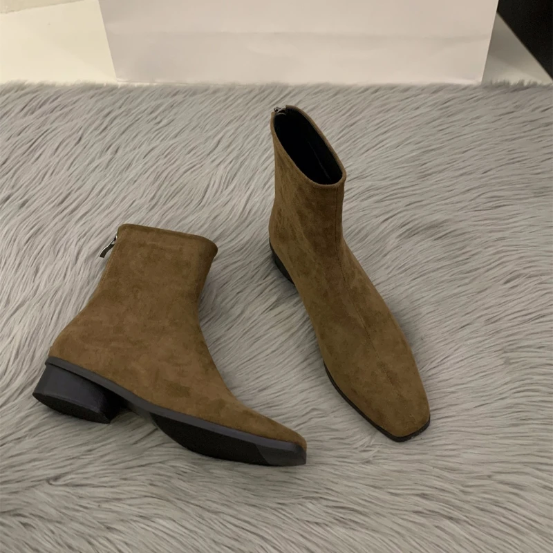 Women'S Fashion Korea - Bota nude com zíper traseiro cor