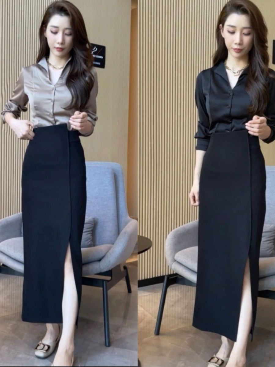 Conjunto Elegante de Saia Midi - Women Fashion Over The Years avaliação e preço