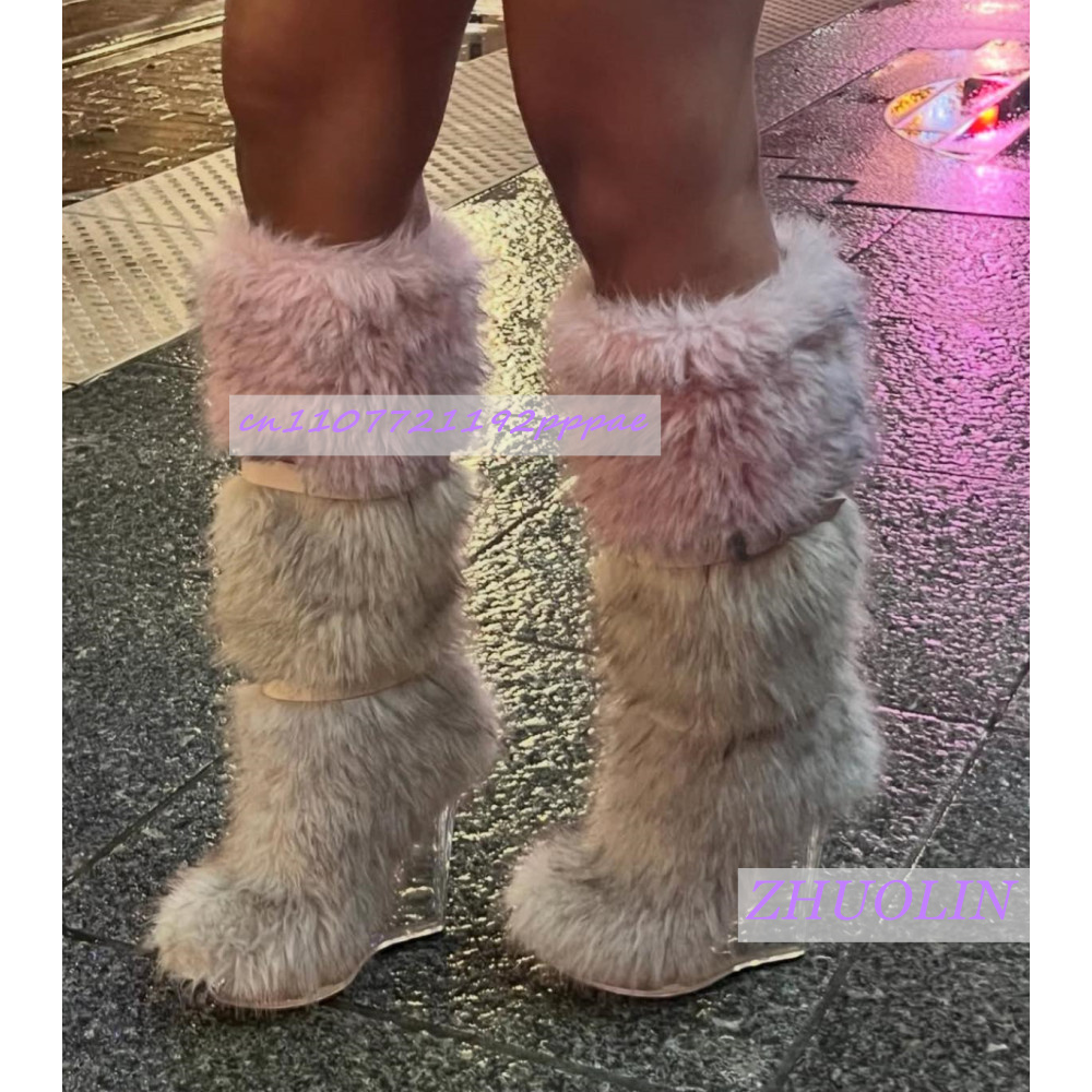 Inverno gradiente peludo trans - Women'S Fashion Knee High Boots avaliação e preço