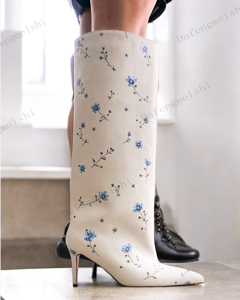 Botas Altas Brancas com Estamp - Women'S Fashion Knee High Boots avaliação e preço
