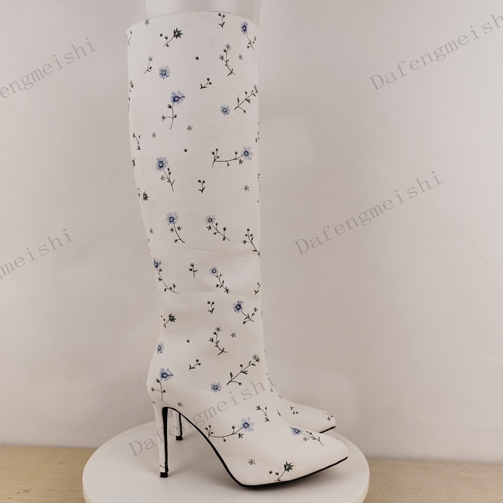 Botas Altas Brancas com Estamp - Women'S Fashion Knee High Boots avaliação e preço