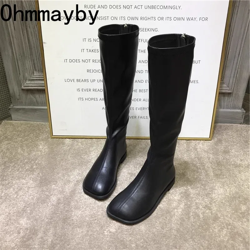 Estilo de rua estiramento femi - Women'S Fashion Knee High Boots avaliação e preço